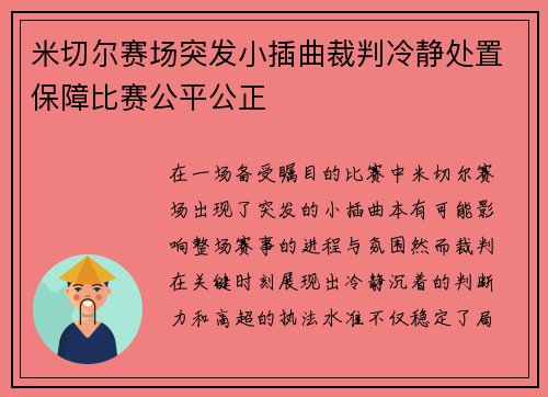 米切尔赛场突发小插曲裁判冷静处置保障比赛公平公正 米切尔赛场突发小插曲裁判冷静处置保障比赛公平公正