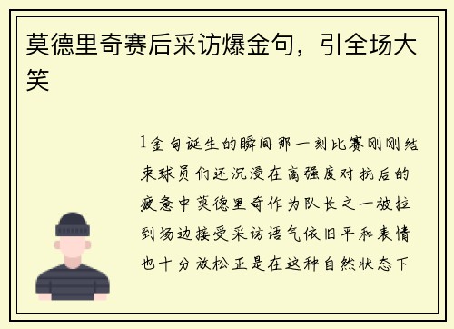 莫德里奇赛后采访爆金句，引全场大笑