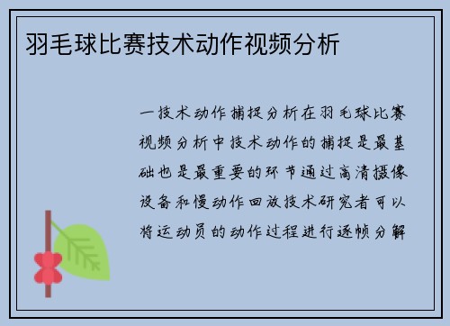 羽毛球比赛技术动作视频分析